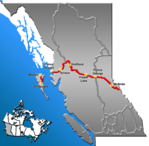 Map of British Columbia provincial highway 16, Wikipedia Commons, 
