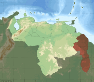 By Sparkve (Own work) [CC BY-SA 3.0 (http://creativecommons.org/licenses/by-sa/3.0)], via Wikimedia Commons. Please note the territory in red, which belongs to Guyana but is claimed by Venezuela. In 2015 Exxon discovered oil in this region.